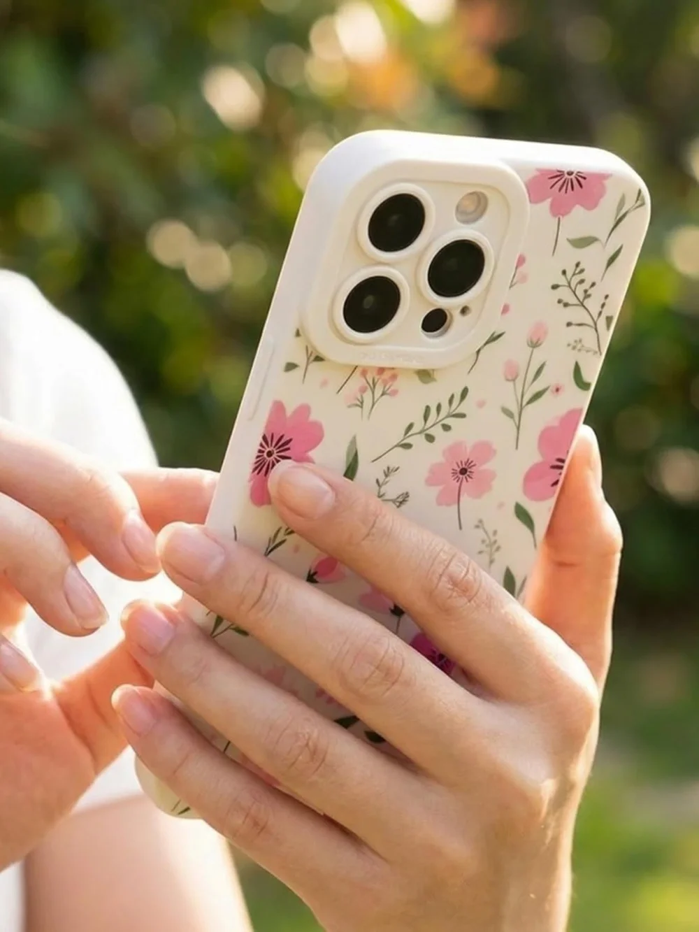 iPhone 15 Pro Max Case Floral Soft TPU Protective Phone Cover - Beige